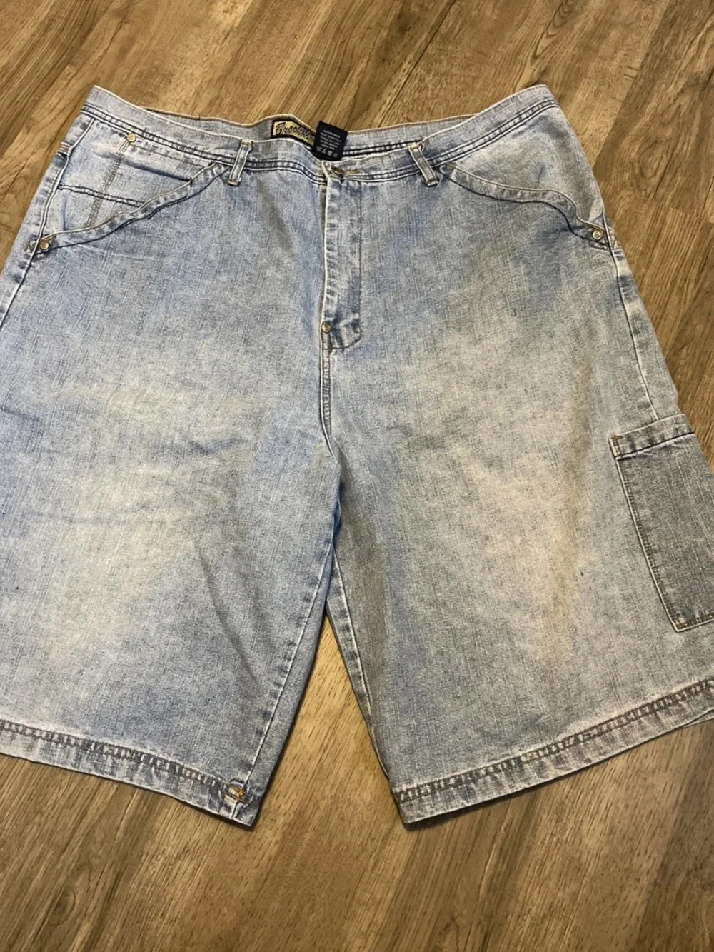 Light Wash Denim Cargo Shorts - Men 46